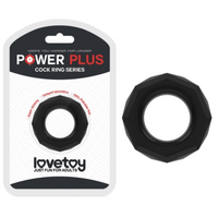LOVETOY POWER PLUS TPE COCK RING "GEOMETRIC" LV1434 - BLACK