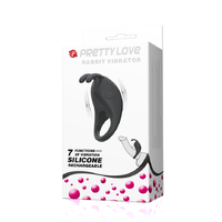 BLACK SILICONE VIBRATING COCKRING RABBIT - RECHARGEABLE