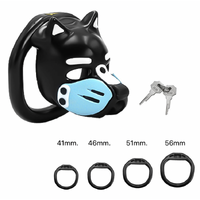 MUZZLED PUP HOOD CHASTITY CAGE - BLUE