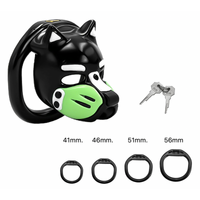 MUZZLED PUP HOOD CHASTITY CAGE - GREEN
