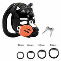 MUZZLED PUP HOOD CHASTITY CAGE - ORANGE