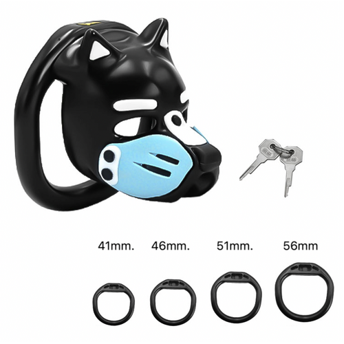 MUZZLED PUP HOOD CHASTITY CAGE - BLUE