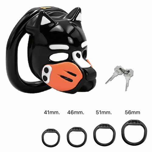 MUZZLED PUP HOOD CHASTITY CAGE - ORANGE