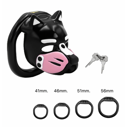 MUZZLED PUP HOOD CHASTITY CAGE - PINK