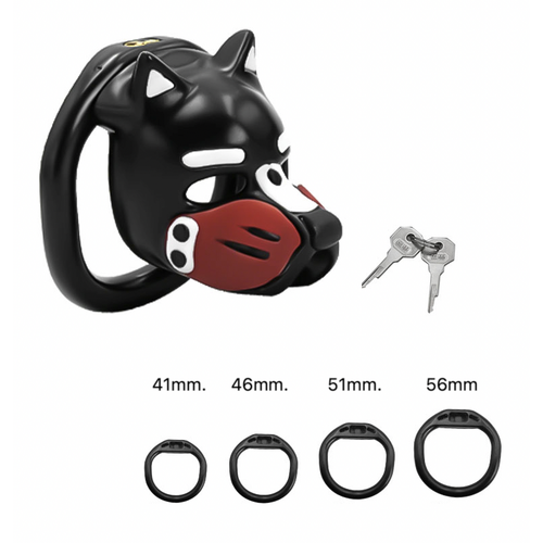 MUZZLED PUP HOOD CHASTITY CAGE - RED